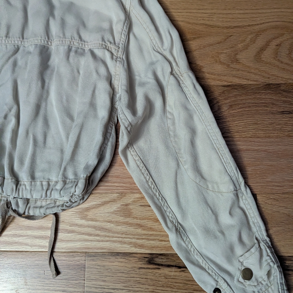 BKE Womens XS Beige Utility Cropped Jacket Moto Casual Cargo Y2K Style - Picture 10 of 12